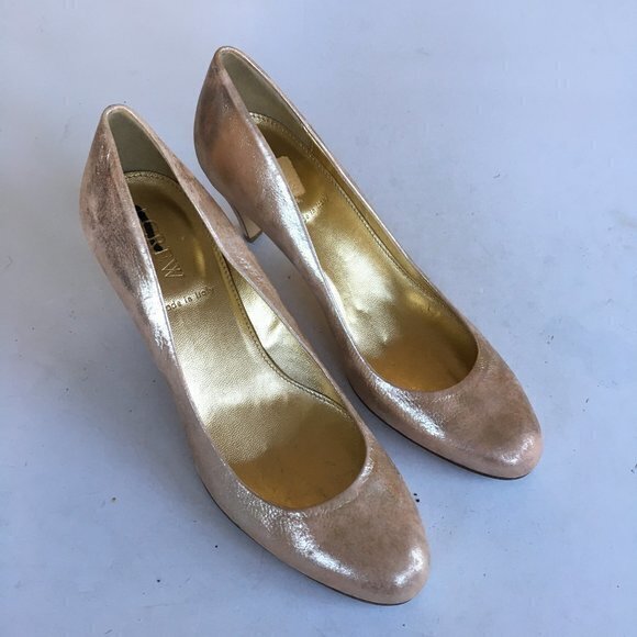 .CREW Made in Italy Kitten Gold Leather‎ Heels - Picture 1 of 8